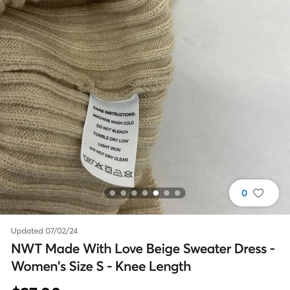 Made With Love Beige Sweater Dress - Women's Size S - Knee Length - Picture 10 of 12